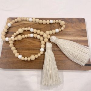 Handmade Wooden Bead Garland Large with Cotton Macrame Cord Tassels